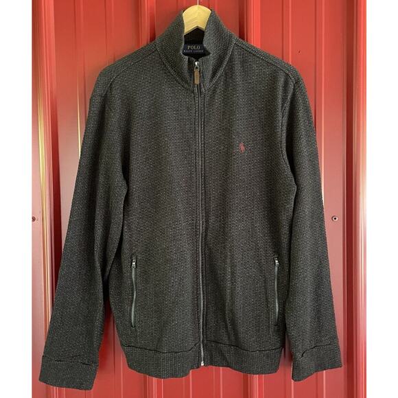 Polo Ralph Lauren Sweater Jacket Knit Zip Up Mock‎ Neck Pockets Textured Medium - Picture 1 of 7